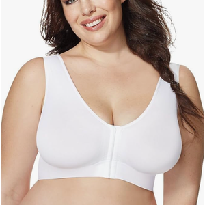JUST My Size Womens Pure Comfort Front-Close Wireless Bra, Seamless Cooling T-Shirt Bra, Mj1274 (white)