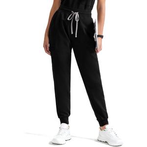 Scrub Pants for Women - Slim Fit High Waisted Cargo Joggers with Yoga Waistband & 5 Pockets, 4-Way Stretch (Medium, Black)