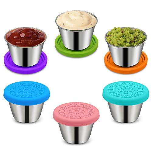 10 Pack 2.4oz Salad Dressing Container To Go, Small Stainless Steel Condiment Containers with Silicone Lids, Leakproof Reusable Dipping Sauce Cups for Lunch Box