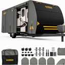 CAMMOO RV Cover for 27-30ft Travel Trailer 9 Layer 180g Heavy Duty Snowproof Waterproof Windproof UV- Resistant All Weather Protection with Full Kit Includes Tire Covers Tongue Jack Cover Storage Bag, Black
