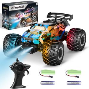 Remote Control Car, Remote Control Truck, 2.4Ghz All Terrain Off-Road Monster Truck, 20 KM/H Rc Cars with LED Bodylight and 2 Rechargeable Batteries Toys for Boys (With Headlights& Body Light, Blue)