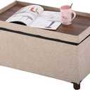 Ao Lei 30 Inches Storage Ottoman Bench, Storage Bench with Wooden Legs for Living Room Ottoman Foot Rest Removeable Lid for Bedroom End of Bed, Linen Fabric, Folding Beige Ottoman