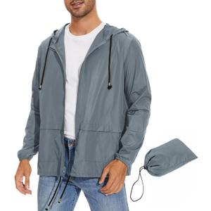 Zando Packable Mens Rain Jacket Lightweight Raincoat Waterproof with Hood Outdoor Windbreaker Jacket Travel Rain Jackets (X-Large, 05 Light Gray)