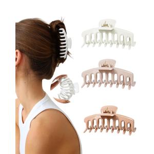 3Pcs Silicone Hair Clips Flexible Claw Clips for Women Cloud Clip Bendable Large Hair Claw Clip (White + Dark Khaki + Light Khaki)