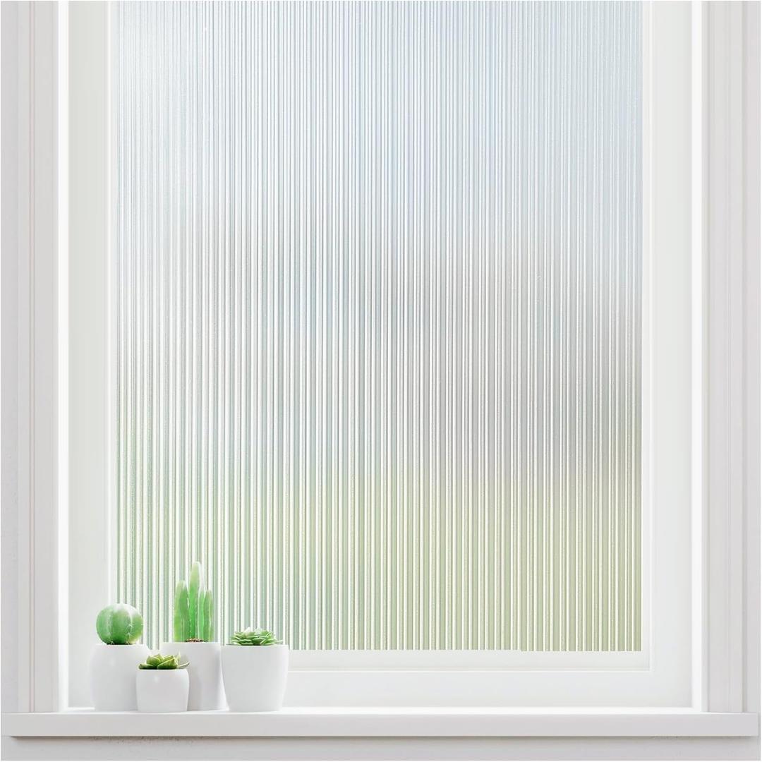 Haton Reeded Glass Window Privacy Film, Frosted Glass Window Film, Static Cling UV Blocking Stickers, Decorative Removable Cover for Bathroom Door Office, Non Adhesive 23.6" x 78.7"