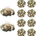 NUPTIO Flower Wedding Centerpieces for Tables: 10 Pcs 14 inch Diam Large Dusty Rose & White Artificial Flowers Fake Roses Candle Rings Wreaths Spring Summer Wreath for Front Door Weddings Party