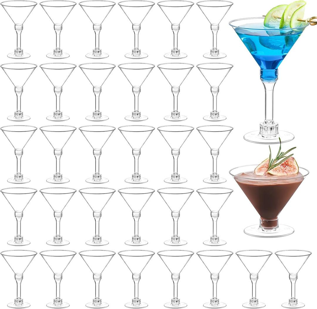 TOFLEN 40 Pack Plastic Martini Glasses, 5 oz Cocktail Appetizer Dessert Shooter Cups, Tall Stemed Wine Glasses for Margarita, Champagne, Party Wine (Stemed 5 Oz (Pack of 40))