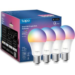 Tapo TP-Link Smart Light Bulbs, 1100 Lumens High Brightness (75W Equivalent), Matter-Certified, 16M Colors WiFi Light Bulb, Dimmable, Works w/Siri, Alexa & Google Home, A19 E26, L535E(4-Pack)