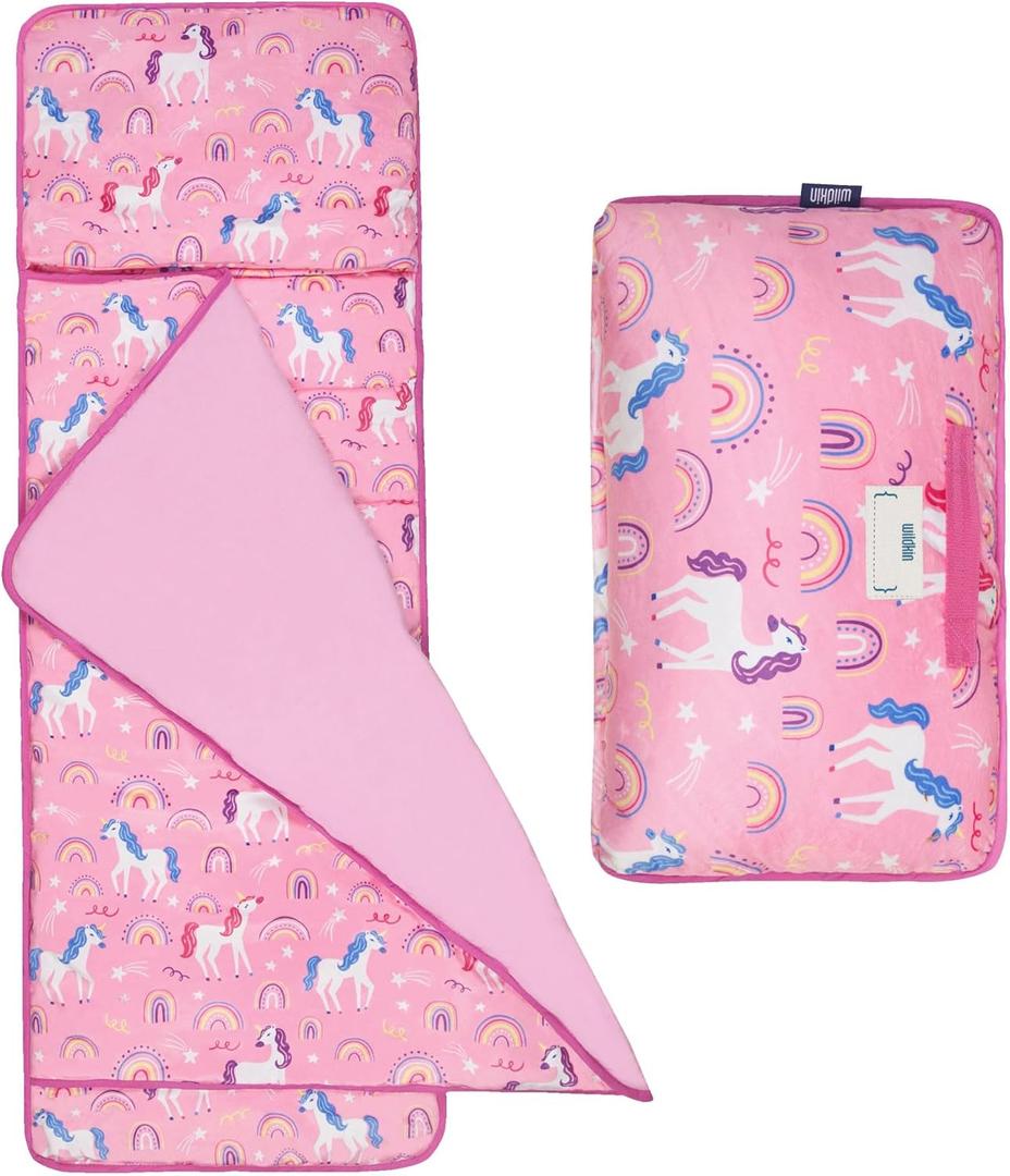 Wildkin Kids Velour Nap Mat  Soft, Cozy, Convenient for Daycare & Preschool  Rainbow Unicorns