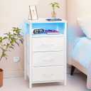 Yoobure Night Stand with Charging Station, 16 Colors LED Nightstand with USB Ports and Outlets, End Table with 3 Fabric Drawers and Storage Shelf, Bedside Tables Small Dresser for Small Space White