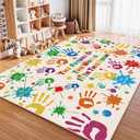 Colorful Kids Rug, Washable Rug for Kids, Handprints Area Rugs for Kid Bedroom, Non-Slip Play Mat Ultra Soft Thick Indoor Plush Rugs for Playroom Classroom Nursery Decor (9'2" X 6'7")