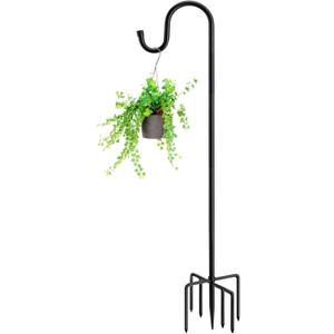 60" Shepherds Hooks for Outdoor, Heavy Duty Bird Feeder Pole for Hanging Lantern, Hummingbird Feeder, 7 Prongs Base Shepherds Hook for Bird Feeders Outside,1 Pack, Black