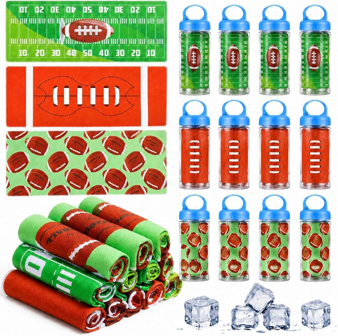 Hosuly 12 Pcs Football Cooling Towels Golf Baseball Sports Cooling Towel Football Party Favors Breathable Portable Ice Towel Bulk Fast Drying Microfiber, 32 x 12 in for Sport Team Birthday Gift