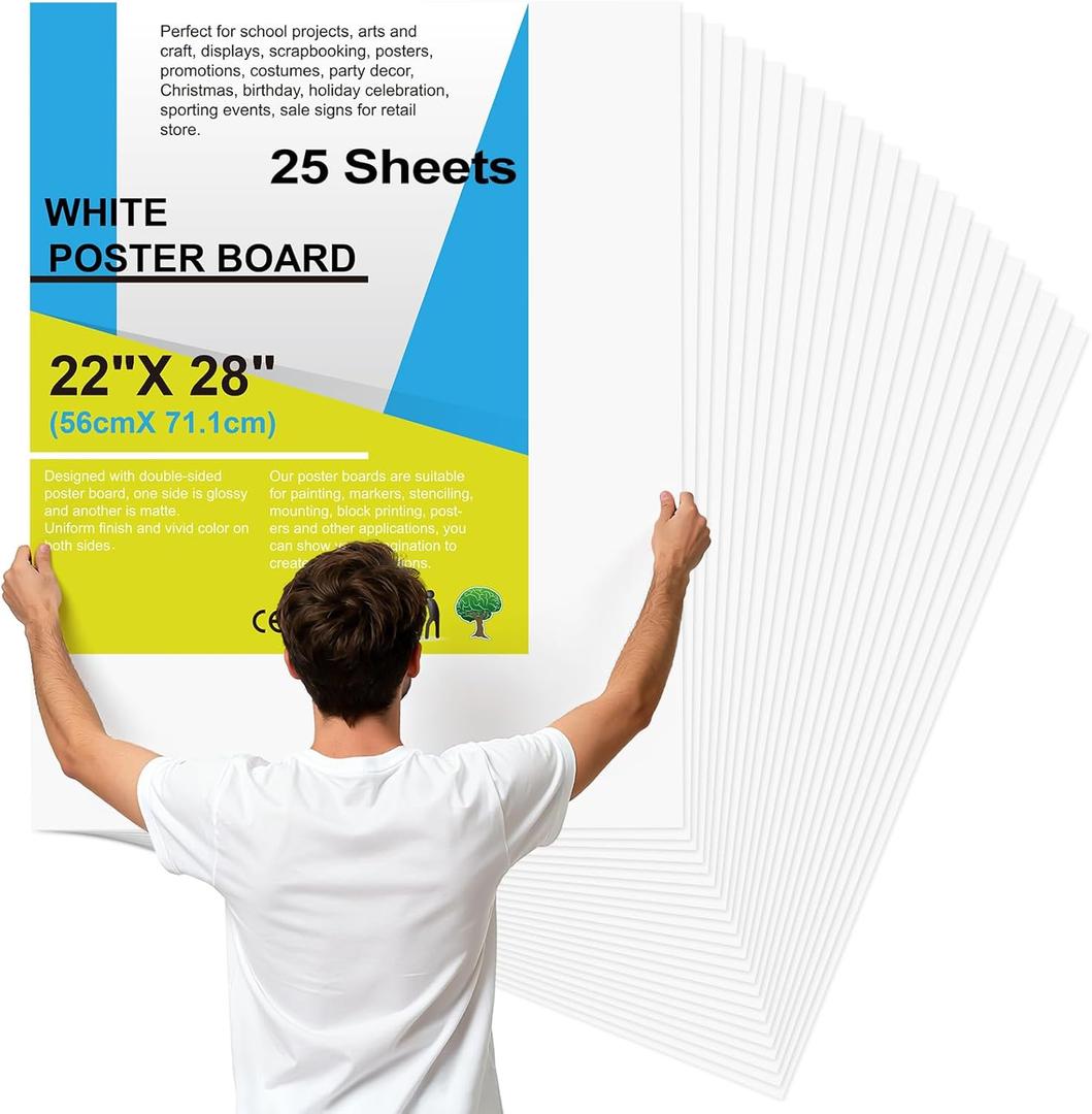 25 Pcs 22" x 28" Poster Board White Poster Paper Bulk, ROOKEA 250 GSM Thickness Vision Boards Smart Poster Board for School Arts Craft Projects Presentations Drawing Scrapbooking Blank Graphic Display