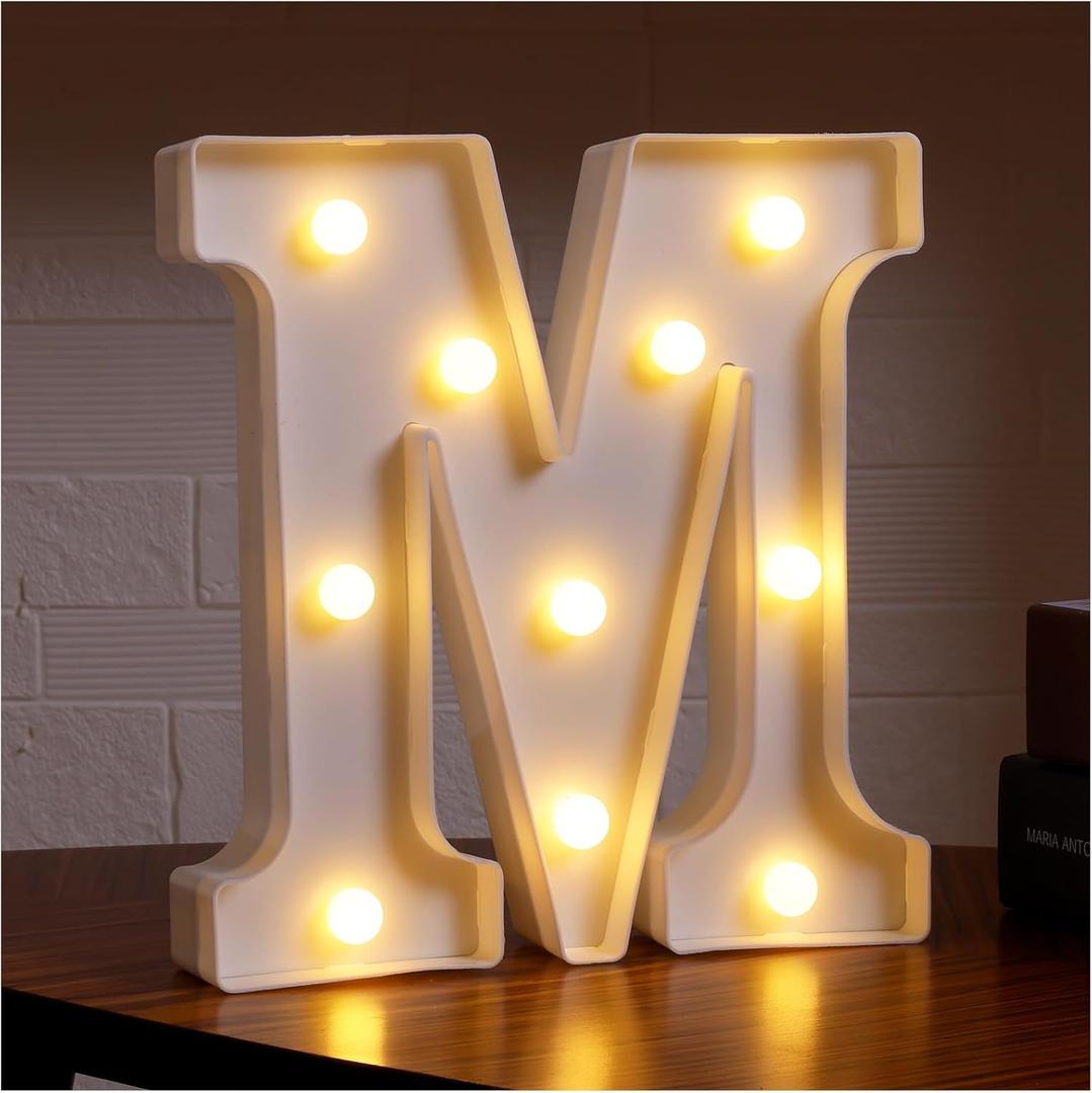 Small Led Marquee Letters, Light Up Letters, 8.58 Inch Led Letter Lights, Battery Powered Lighted Sign for Table, Party, Birthday, Christmas Decor 
(Letter M, Warm White)