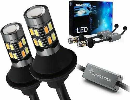 Syneticusa Type 2 Switchback Canbus 3157 LED Bulbs 3057 3457 4157 Dual Color Amber/White Anti Hyper Flash Built-in Resistor Error Free Turn Signal Lights and DRL/Parking Lights, Pack of 2 (20 LEDs)