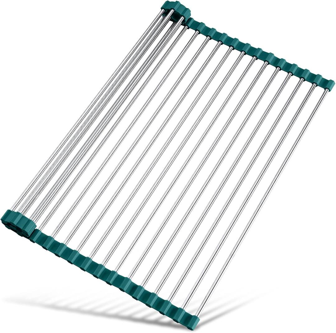 Tomorotec Roll Up Dish Drying Rack Over Sink, 304 Steel,21x15.5,Dark Green
Anti-Slip Silicone Rims For Grip, Heat-Resistant Trivet Mat Holding Heavy Cookware, Rustproof Kitchen Counter Space Saver