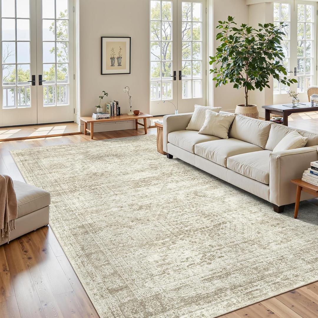4x6 Area Rugs for Living Room, Vintage Washable Rugs for Dining Room, Bedroom, Home Office Decor, Non-Slip Beige Carpet Thin Rug