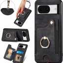 for Google Pixel 8 Phone Case Wallet with Card Holder,PU Leather Flip Folio Case,RFID Blocking Ring Holder Kickstand Wrist Strap Magnetic Protective Women Men Cover for Google Pixel 8 Black