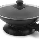 Aroma Housewares AEW-306 Electric Wok with Tempered Glass Lid Easy Clean Nonstick, Cooking Chopsticks, Tempura and Steaming Racks, Professional Model, Black