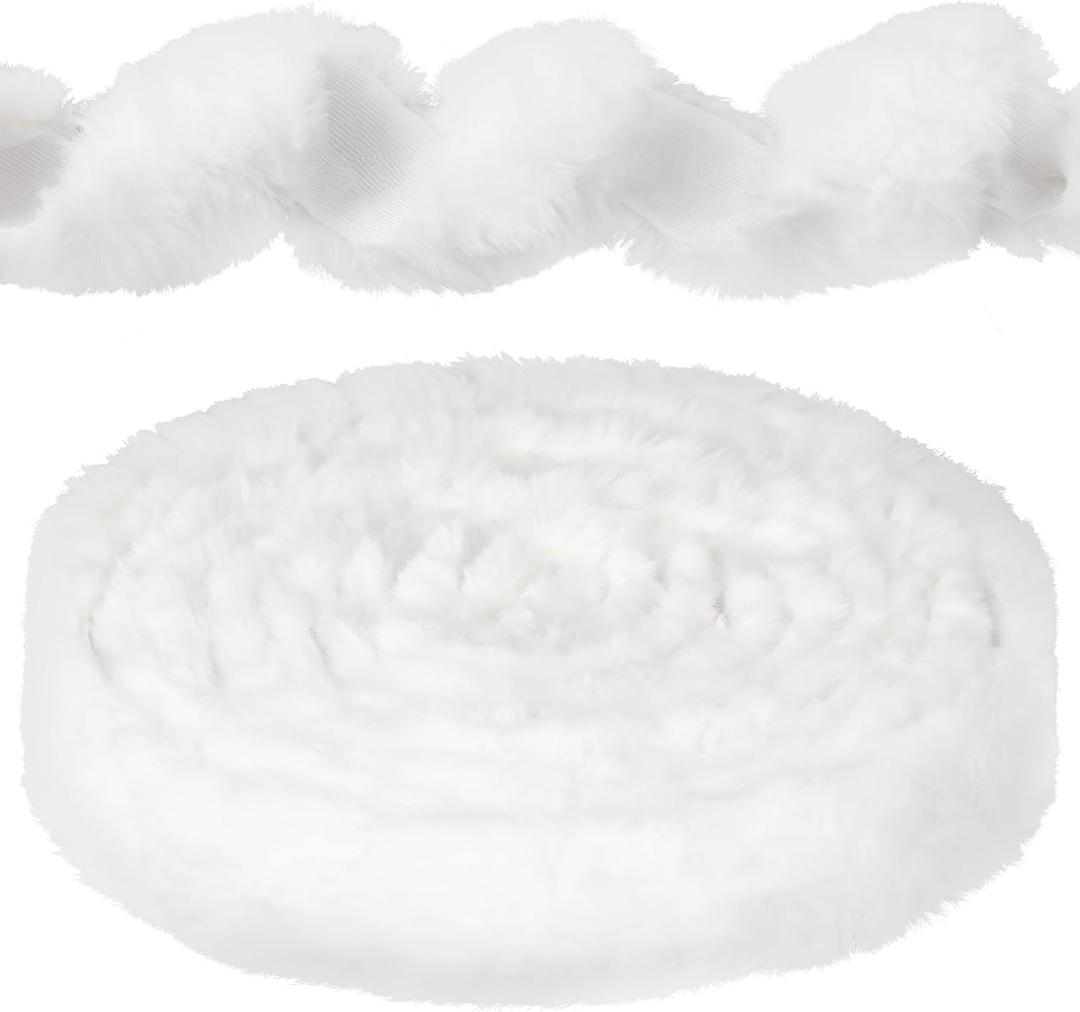 5 Yards Christmas Faux Fur Ribbons for Christmas Tree Decor, 2 Inch Faux Fur Trim Winter Holiday Decoration Ribbons for Xmas Wreath Bows DIY Crafts, White