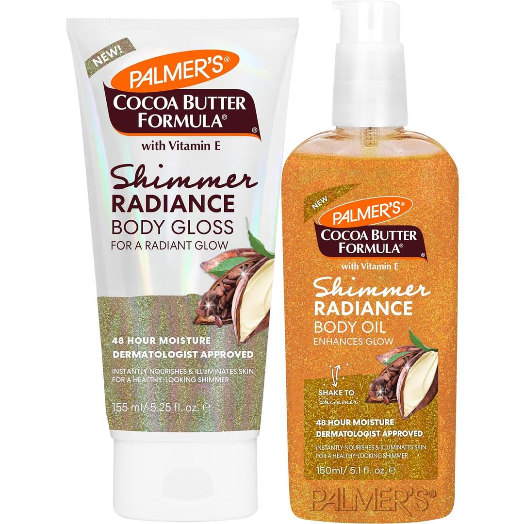 Palmers Cocoa Butter Formula Shimmer Radiance Duo, Body Gloss Lotion (5.25 Fl Oz) + Shimmer Body Oil, (5.1 Fl Oz) Nourishing & Hydrating 48Hr Moisture
