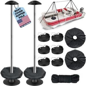 Pontoon Boat Cover Support Poles 2 Pack, Windproof Support PoleSectional Adjustable Stainless Steel Boat Cover Support Systems with Webbing Straps and Weight Bag (Height: 55.9)