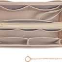Purse Organizer Insert, Handbag Organizer with Zipper, Tote Shaper with Cup Holder & Keychain, Compatible with LV, Neverfull, MK, COACH, Longchamp, Kate Spade Khaki-Lg
