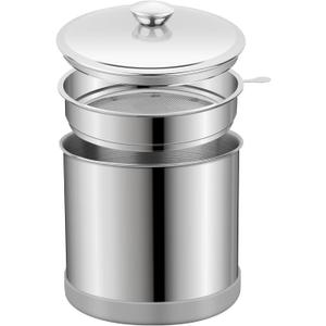 Ohtomber 1.2L Bacon Grease Saver Container with Fine Mesh Strainer and Non-slip Silicone, Cooking Oil Keeper Grease Fat Storage Filter Container for Kitchen, Used Oil Holder Pot