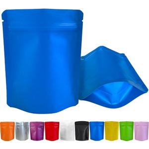 100 Pack Premium Smell Proof Mylar Bags, Resealable Food Storage Bags with Double-sided Matte Printing, 5" x 4" Aluminum Foil Stand-up Packaging Bags. (Blue)