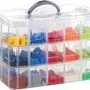 Storage Box for Lego, Stackable Storage Organizer with 30 Compartments for Lego,for Barbie Dolls, for Hot Wheel Toy Bins for kids organizer, Clear Toy StorageBin (Transparent)