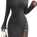 Floerns Women's Elegant Long Sleeve Fall Dress Split Business Casual Office Bodycon Mini Dresses, Small