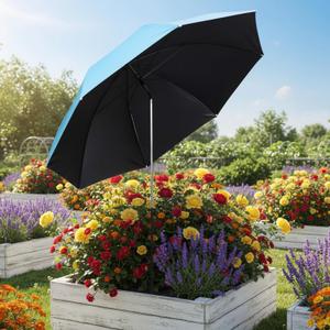 Abbylike 1 Pack 41 Inches Larger Plant Umbrellas for Outdoor 50.7 Inches Higher Adjustable Angles Shade Umbrella with Black Glue Coating 4-prong Base Sun Protection for Potted Plants Garden Bed(Blue)