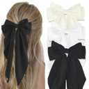 Canitor Hair Bows for Women Silky Satin Hair Ribbon Hair Barrettes Clip Oversized Long Tail Black White Hair Bows Cute Aesthetic Coquette Hair Accessories Preppy Teen Girl Gifts Trendy Stuff Things