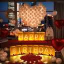 Happy Birthday Decorations, Include Light up Letters, with Tea Lights Candles, Latex Balloons, Aluminum Balloons and Rose Petals, Special Festival, Surprise Gifts Banner for Women and Men