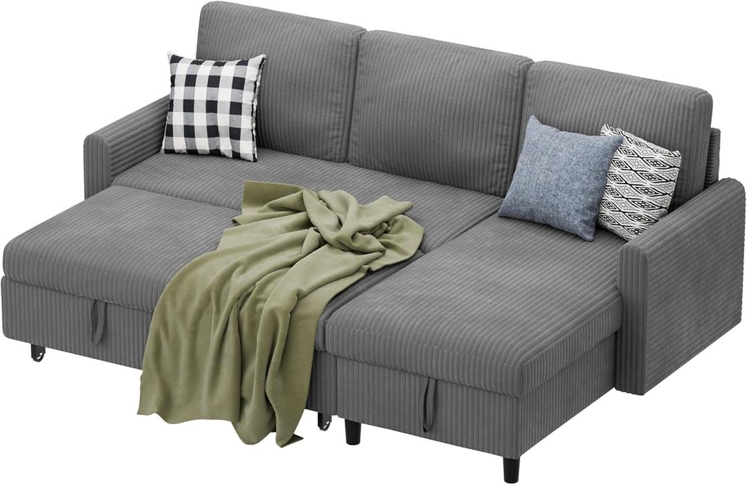 Sofa Bed Sleeper Pull Out 2 in 1 Sectional Sleeper Sofa Couches with Storage, Pullout Sectional Couches for Apartment Living Room