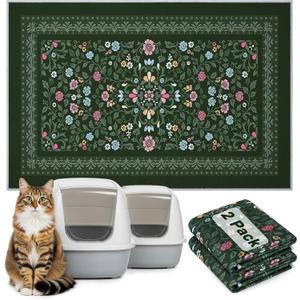 Bienbee Cat Litter Mat, 2PCS 33"x22" Machine Washable Litters Box Mats Non-Slip &Waterproof Cat Litters Trapping Mats Easy to Clean Mat for Litter Box Less Waste Protects Floors Dark Green L