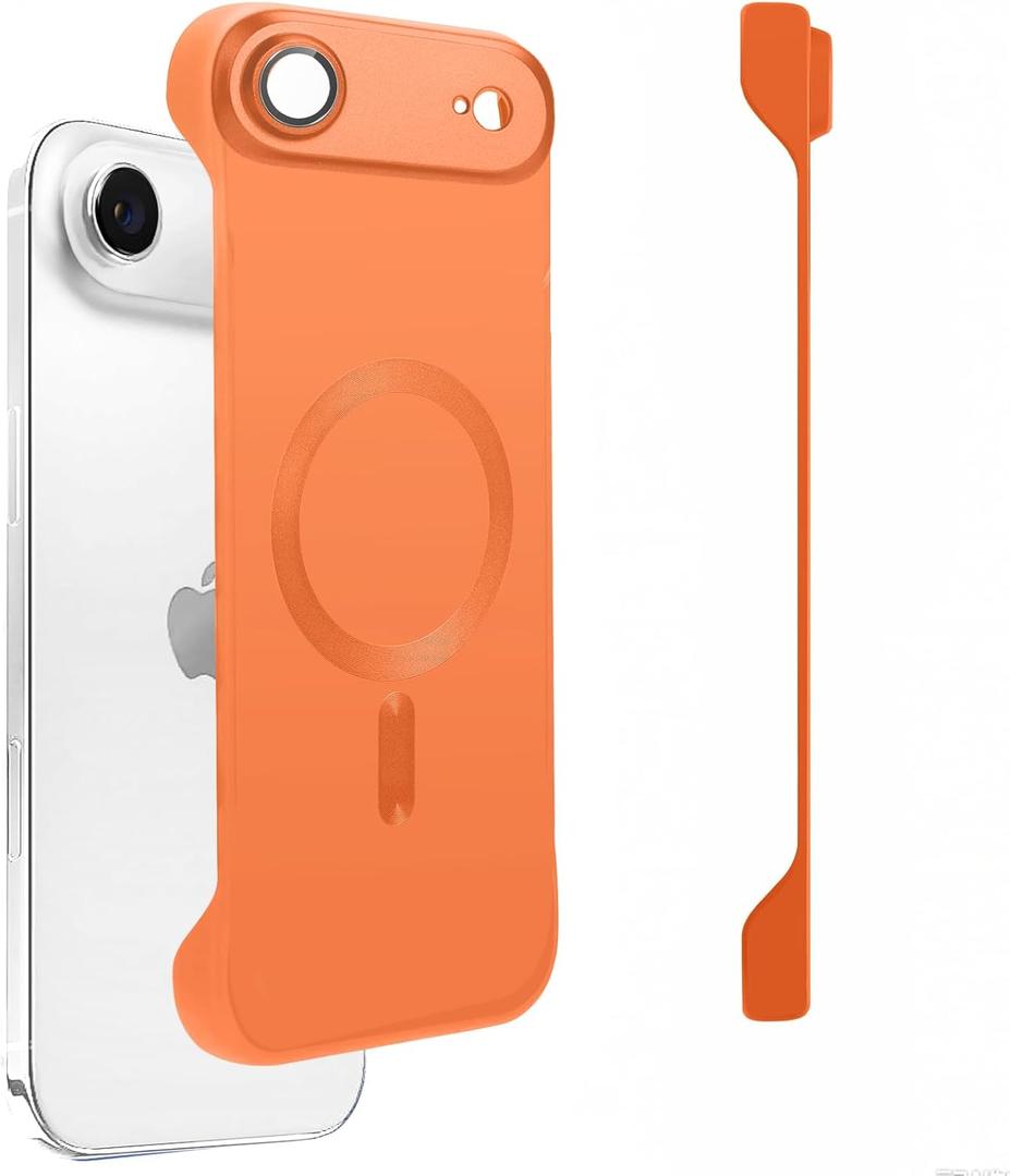 Omio Magnetic Slim Case for iPhone Air Compatible with MagSafe, Matte PC Ultra-Thin Bumper Frameless Borderless Minimalist Design with Camera Lens Protector for Men Women, Orange