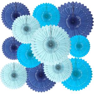 18 Pcs Blue Set Hanging Paper Fan, Hanging Honeycomb Round Paper Fans for Weddings, Birthdays, Baby Showers, Classroom, Events Ceiling Party Supplies Decorations