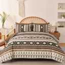 Dinjoy Boho King Size Bed in A Bag 7 Pieces,Brown/Coffee Comforter Set Aztec Striped Fall Bedding Set Bohemian Patchwork Complete Set Geometric Pattern Comforters for Women Men 90"104"
