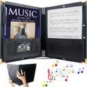 IvyRobes PU Leather Sheet Music Folder, 12.5" x 10" Choir Folder with Elastic String & Hand Strap,10 Pockets Fits 8.5" x 11", A4, 9" x 12" Sheets for Piano,Choral & Music Performance Black