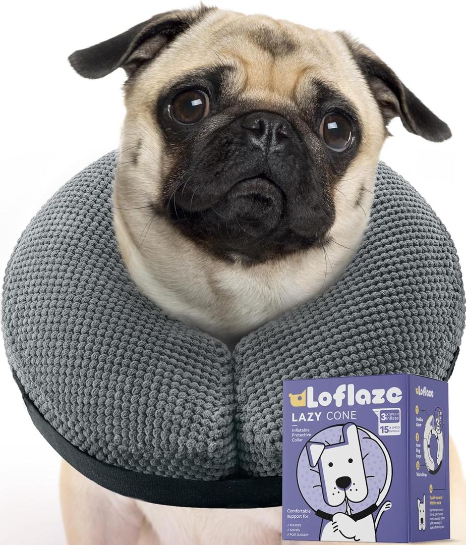 Soft Inflatable Dog Cone Collar Alternative After Surgery - Dog Neck Donut E Collar for Large Dogs Cats Post Surgery - Recovery Collar to Stop Licking - Grey, L