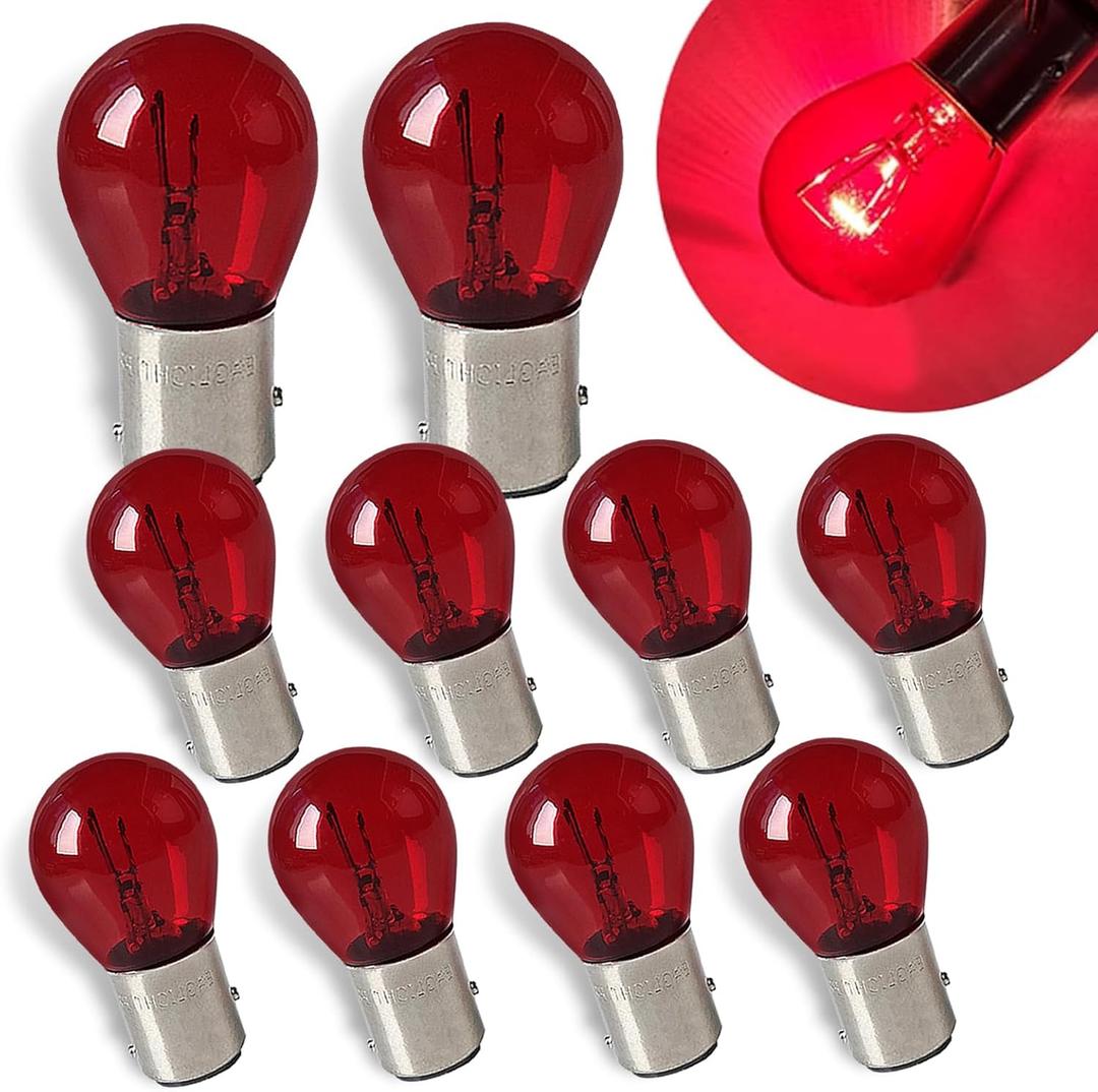10PCS 1157 Bulb, Tail High and Low Brake Light Bulb, P21/5W S25 2057 2357 7528 BAY15D Light Bulb, Turn Signal Light Bulb Replacement, Universal Halogen Brake Tail Light Parking Light (Red)