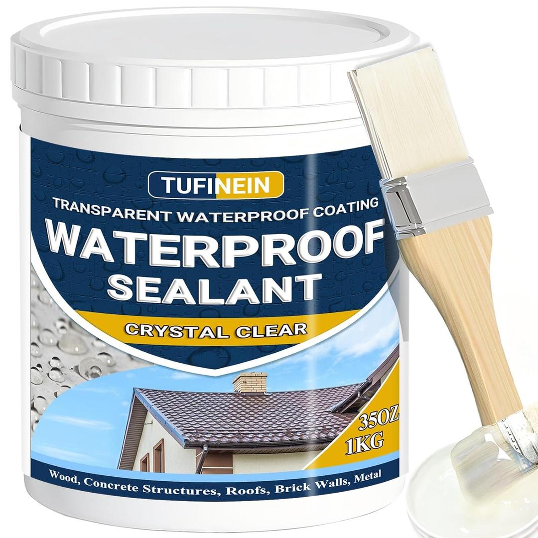 Transparent Waterproof Coating, TUFINEIN 35oz Invisible Waterproof Agent Indoor & Outdoor Sealant Water-Based Clear Sealant Roofs, Walls, Garden, Terraces