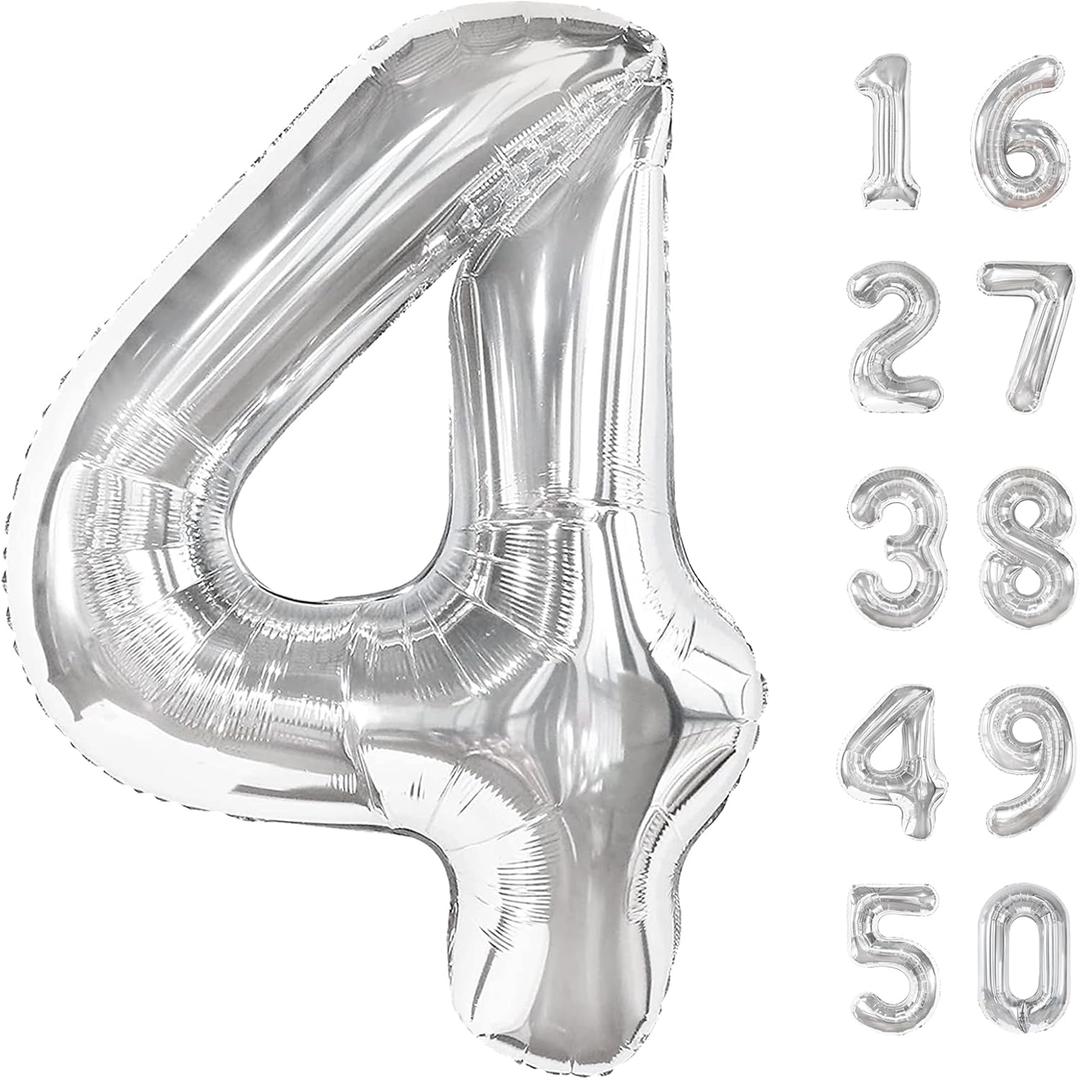 40 Inch Silver 4 Number Balloons 14 Number Balloons Giant 14 or 41 42 43 44 45 46 47 Balloons Silver Foil Mylar Helium Large Digital Balloon 40th Birthday Anniversary Party Decorations Supplies