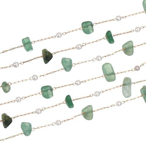 uxcell 2 Yards Irregular Gemstone Chains with Brass Chains Handmade Natural Gemstone Chains Bulk for Craft DIY Bracelet, Necklace, Jewelry Making (1 Yard for Each Piece, Green))