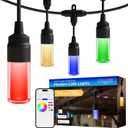 Enbrighten Vibe Modern Outdoor String Lights, 48ft, 24 RGBWIC Acrylic Bulbs, Weatherproof, Perfect for Gameday, Holidays, and More, Smart App Control, Compatible with Alexa, Google Home, 84013