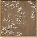 Framed Brown Botanical Square Wall Art for Room Decor, Vintage Floral Neutral Elegant Canvas Artwork for Walls, Retro Flower Blossom Painting Print for Living Room Bedroom Office Wall Decor, 24x24 In
