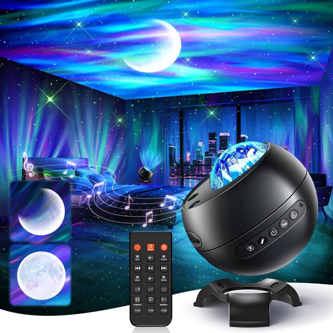 Galaxy Projector for Bedroom, 21Colors Northern Lights Projector, 15White Noise&Bluetooth Star Projector Galaxy Lights, Remote Ceiling Projector,Aurora Light Projector Room Decor,Gifts for Kids,Adults (Black)