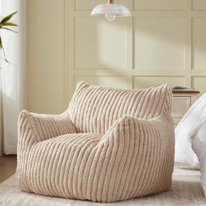 Achicsofar Giant Bean Bag Chairs for Adults Teens, Large Bean Bag Sofa Chairs with Filling Comfy Fuzzy Bean Bag Chair with Armrests for Bedroom Living Room Reading (Medium, Beige)
